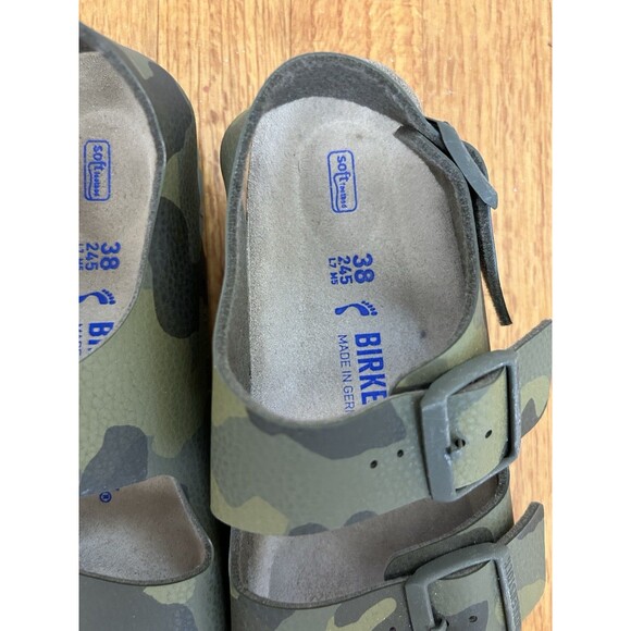 Size 38 7 Womens Birkenstock Milano Soft Footbed Sandals Support Camo Backstrap - Picture 2 of 5